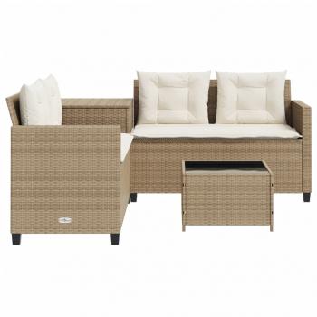 Gartensofa in L-Form mit Tisch und Kissen Beige Poly Rattan