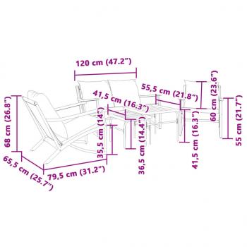 5-tlg. Balkonmöbel-Set mit Kissen Schwarz Stahl