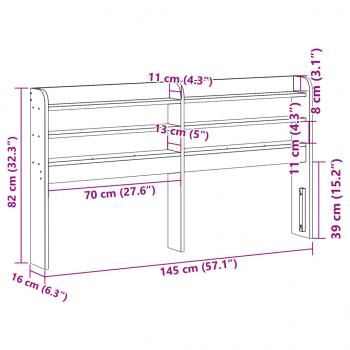 Kopfteil mit Ablagen 135 cm Massivholz Kiefer