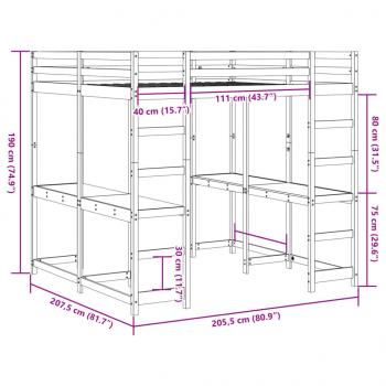 Hochbett mit Schreibtisch & Leiter Weiß 200x200 cm Kiefernholz