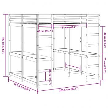 Hochbett mit Schreibtisch & Leiter Braun 160x200 cm Kiefernholz