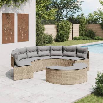 ARDEBO.de - 2-tlg. Garten-Sofagarnitur Halbrund Beige Poly-Rattan