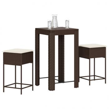 ARDEBO.de - 3-tlg. Gartenbar-Set mit Kissen Braun Poly Rattan