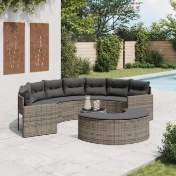 ARDEBO.de - 3-tlg. Garten-Sofagarnitur Halbrund Grau Poly Rattan