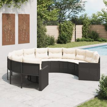 ARDEBO.de - Gartensofa mit Kissen Rund Schwarz Poly-Rattan