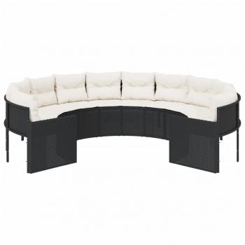 Gartensofa mit Kissen Rund Schwarz Poly-Rattan