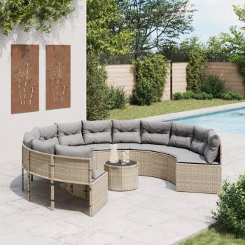 ARDEBO.de - Gartensofa mit Tisch und Kissen Rund Beige Poly-Rattan