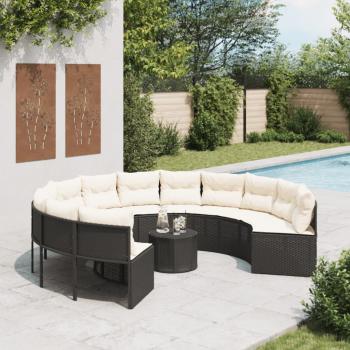 ARDEBO.de - Gartensofa mit Tisch und Kissen Rund Schwarz Poly-Rattan