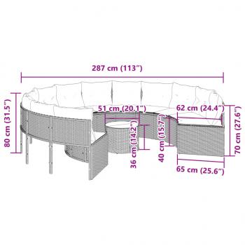 Gartensofa mit Tisch und Kissen Rund Schwarz Poly-Rattan