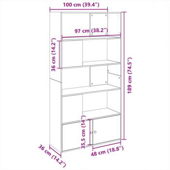 Bücherregal Grau Sonoma 100x36x189 cm Holzwerkstoff