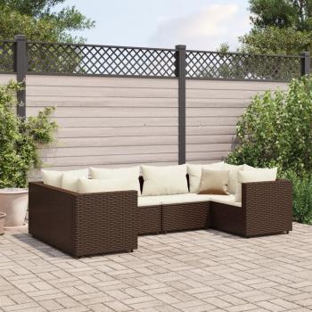 ARDEBO.de - 6-tlg. Garten-Lounge-Set mit Kissen Braun Poly Rattan