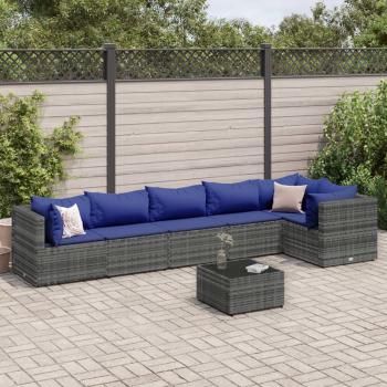 ARDEBO.de - 7-tlg. Garten-Lounge-Set mit Kissen Grau Poly Rattan