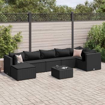 ARDEBO.de - 8-tlg. Garten-Lounge-Set mit Kissen Schwarz Poly Rattan