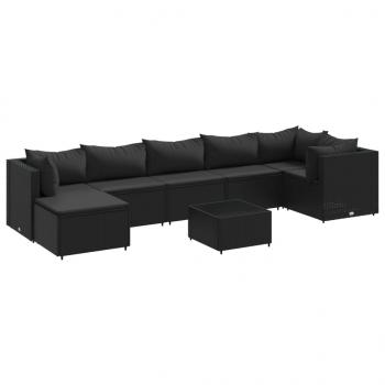 8-tlg. Garten-Lounge-Set mit Kissen Schwarz Poly Rattan