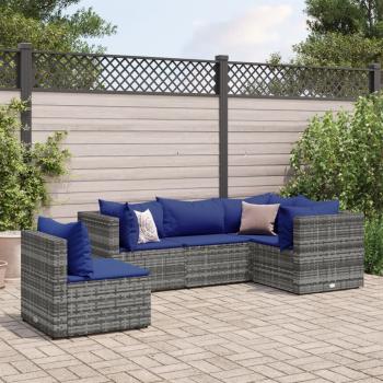 ARDEBO.de - 5-tlg. Garten-Lounge-Set mit Kissen Grau Poly Rattan