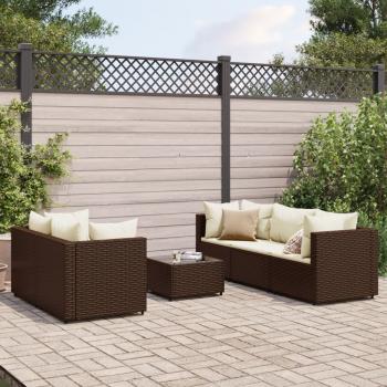 ARDEBO.de - 6-tlg. Garten-Lounge-Set mit Kissen Braun Poly Rattan