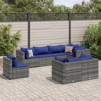 ARDEBO.de - 8-tlg. Garten-Lounge-Set mit Kissen Grau Poly Rattan