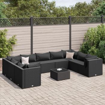 ARDEBO.de - 10-tlg. Garten-Lounge-Set mit Kissen Schwarz Poly Rattan