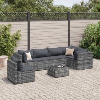 ARDEBO.de - 7-tlg. Garten-Lounge-Set mit Kissen Grau Poly Rattan