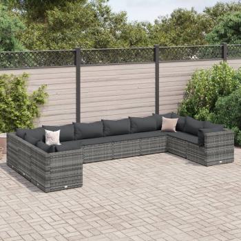 ARDEBO.de - 10-tlg. Garten-Lounge-Set mit Kissen Grau Poly Rattan