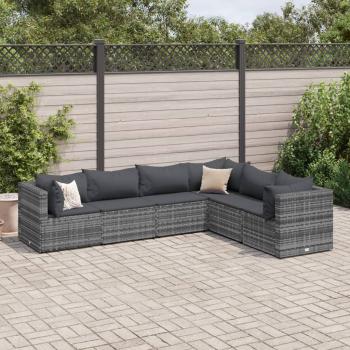 ARDEBO.de - 6-tlg. Garten-Lounge-Set mit Kissen Grau Poly Rattan