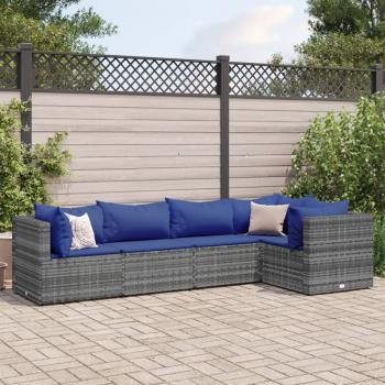 ARDEBO.de - 5-tlg. Garten-Lounge-Set mit Kissen Grau Poly Rattan