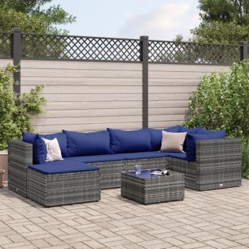 ARDEBO.de - 7-tlg. Garten-Lounge-Set mit Kissen Grau Poly Rattan