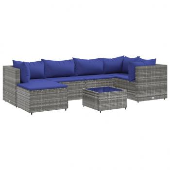 7-tlg. Garten-Lounge-Set mit Kissen Grau Poly Rattan