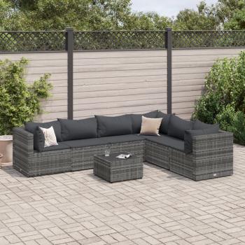 ARDEBO.de - 7-tlg. Garten-Lounge-Set mit Kissen Grau Poly Rattan