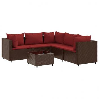 6-tlg. Garten-Lounge-Set mit Kissen Braun Poly Rattan