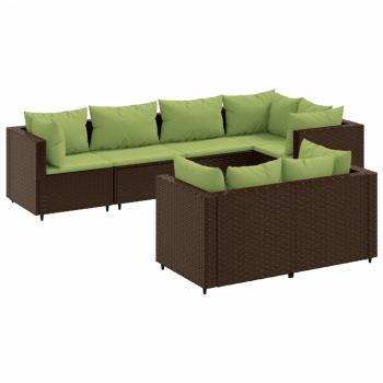 7-tlg. Garten-Lounge-Set mit Kissen Braun Poly Rattan