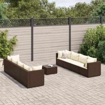 ARDEBO.de - 9-tlg. Garten-Lounge-Set mit Kissen Braun Poly Rattan