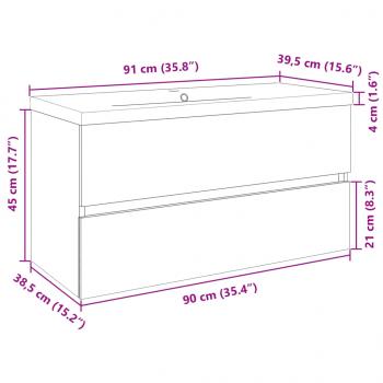 2-tlg. Badmöbel-Set Keramik und Holzwerkstoff