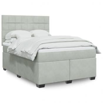 ARDEBO.de - Boxspringbett mit Matratze Hellgrau 140x190 cm Samt