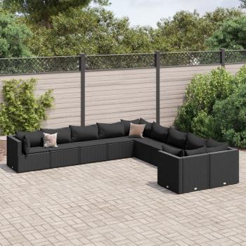 ARDEBO.de - 10-tlg. Garten-Sofagarnitur mit Kissen Schwarz Poly Rattan