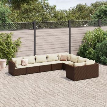 ARDEBO.de - 9-tlg. Garten-Sofagarnitur mit Kissen Braun Poly Rattan