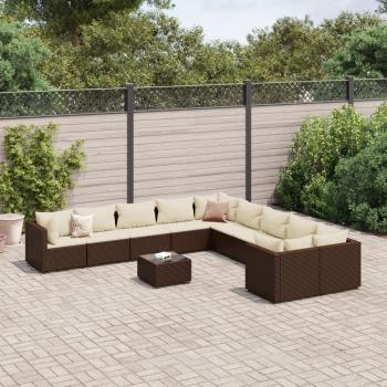 ARDEBO.de - 11-tlg. Garten-Sofagarnitur mit Kissen Braun Poly Rattan