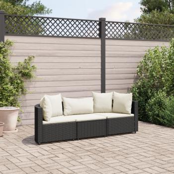 ARDEBO.de - 3-tlg. Garten-Sofagarnitur mit Kissen Schwarz Poly Rattan