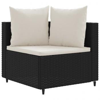 3-tlg. Garten-Sofagarnitur mit Kissen Schwarz Poly Rattan