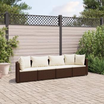 ARDEBO.de - 4-tlg. Garten-Sofagarnitur mit Kissen Braun Poly Rattan