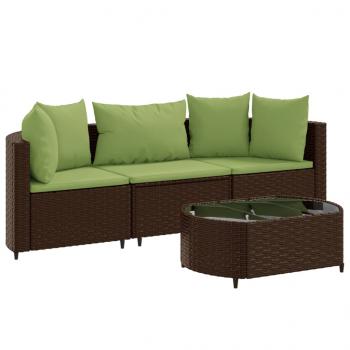 4-tlg. Garten-Sofagarnitur mit Kissen Braun Poly Rattan