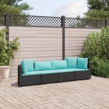 ARDEBO.de - 4-tlg. Garten-Sofagarnitur mit Kissen Schwarz Poly Rattan