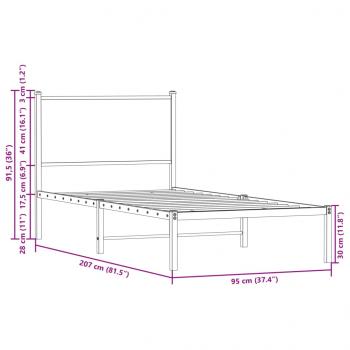 Metallbett ohne Matratze Räuchereiche 90x200 cm