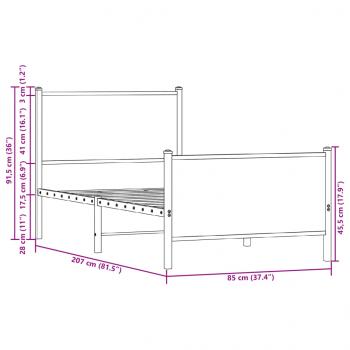 Metallbett ohne Matratze Sonoma-Eiche 80x200 cm