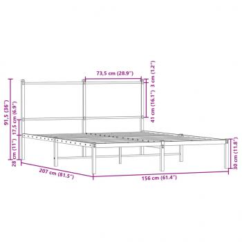 Metallbett ohne Matratze Braun Eichen-Optik 150x200 cm