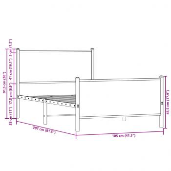 Metallbett ohne Matratze Braun Eichen-Optik 100x200 cm