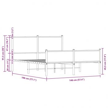 Metallbett ohne Matratze Eichen-Optik 140x190 cm