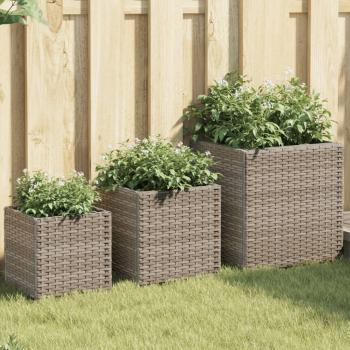 ARDEBO.de - Pflanzkübel 3 Stk. Grau Poly Rattan