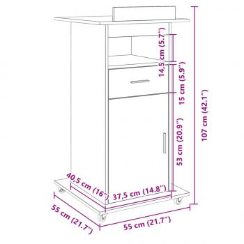 Rednerpult mit Rollen & Schublade Sonoma-Eiche 55x55x107 cm