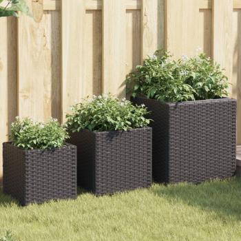 ARDEBO.de - Pflanzkübel 3 Stk. Schwarz Poly Rattan